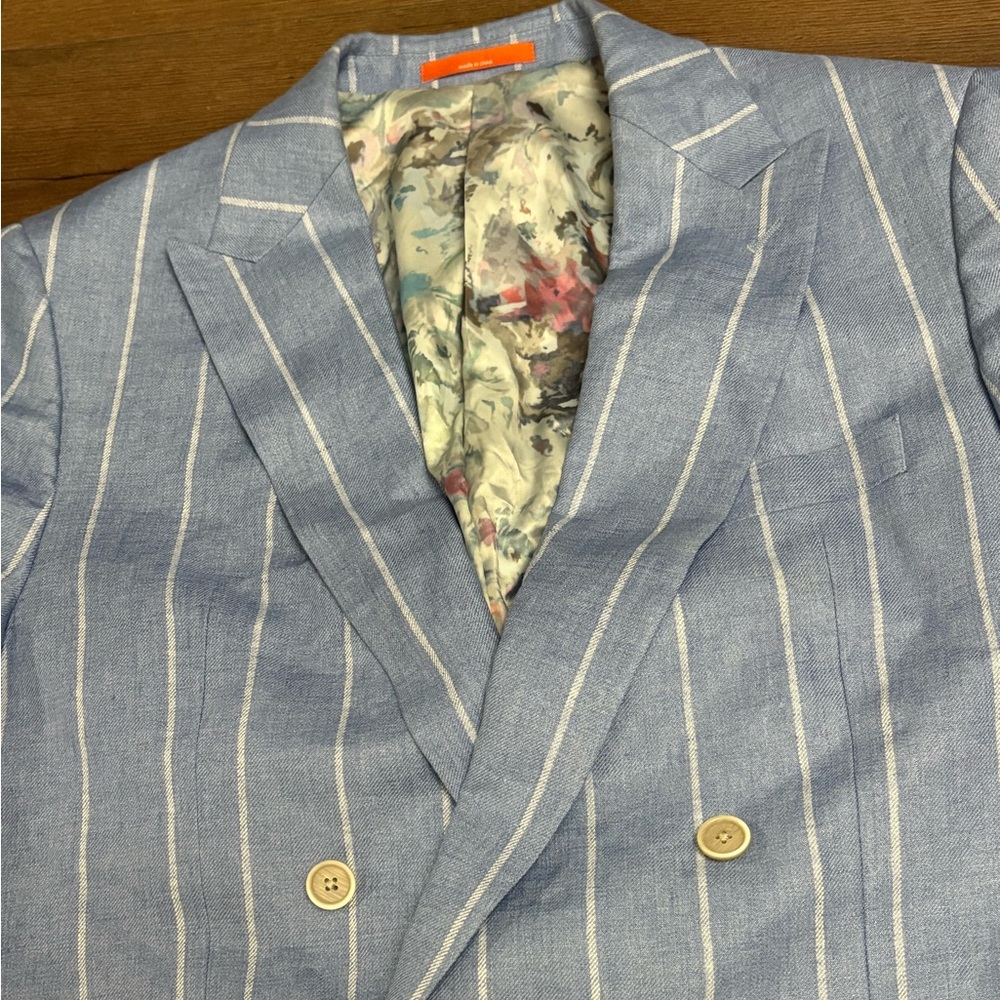Tallia Men's Blue & White Pinstripe Double-Breasted Blazer - Picture 3 of 6